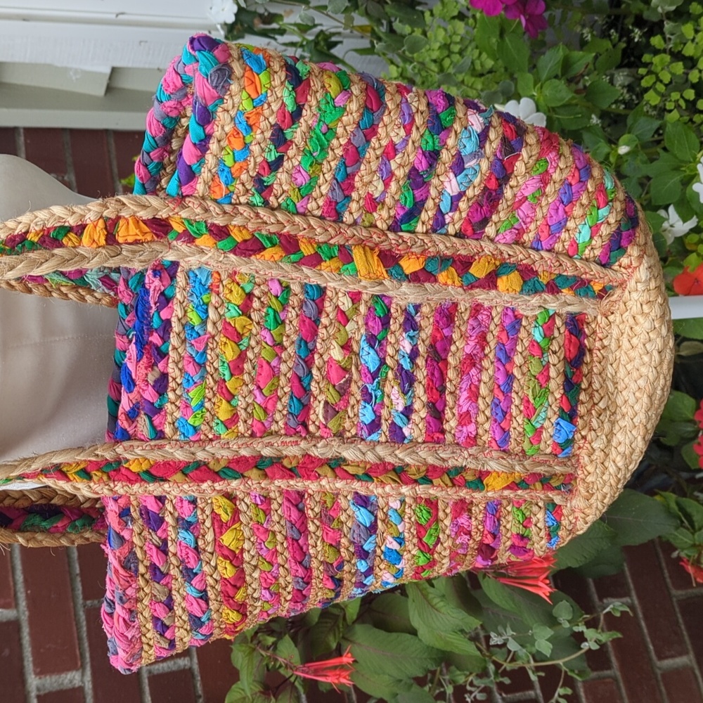 Colorful Cloth and Jute Boho Bag
